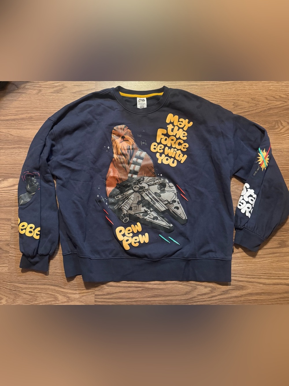 Star Wars Navy Chewbacca & Millennium Falcon Graphic Crewneck Sweater